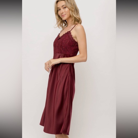 85. Slip Dress Lace Inset Wine Burgundy Evening Cocktail S, M & L Available NWT - Picture 4 of 7